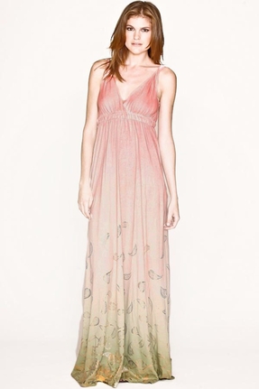 Gypsy 05 metallic leaf print maxi liza dress in pink