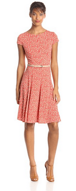Jessica Howard Women's Petite Printed Fit and Flare Belted Dress